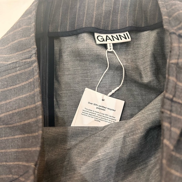 Ganni NWT Ruched-Front Pin Striped Pencil Mini Skirt Blue Gray Size 40 US 10 - Picture 4 of 6